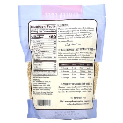 Bob's Red Mill, stalowe owies, pełne ziarno, bezglutenowe, 24 uncje (680 g) Bob's Red Mill, stalowe owies, pełne ziarno, bezglutenowe, 24 uncje (680 g)