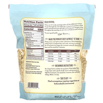 Bob's Red Mill Extra Thick Oatmeal Whole Grain 32 oz (907 g) Bob's Red Mill Extra Thick Oatmeal Whole Grain 32 oz (907 g)