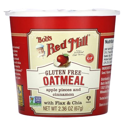 Bob's Red Mill, Puchar owsiany, kawałki jabłek i cynamon, 2,36 uncji (67 g)
