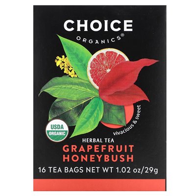 Organic Tea Selection, Herbal Teas, Grapefruit Honey, Caffeine Free, 16 Tea Bags, 1.02 oz (29 g)