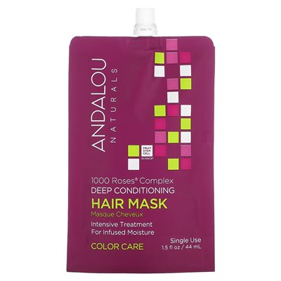 Andalou Naturals, 1000 róż, głębokie kondycjonowanie maski do włosów, kolorystyka, 1,5 fl oz (44 ml) Andalou Naturals, 1000 róż, głębokie kondycjonowanie maski do włosów, kolorystyka, 1,5 fl oz (44 ml)