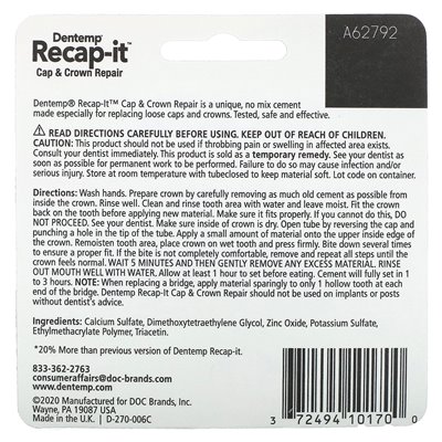 Dentemp, podsumowanie, naprawa czapki i korony, 0,04 uncji (1,2 g) Dentemp, podsumowanie, naprawa czapki i korony, 0,04 uncji (1,2 g)