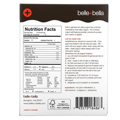 Belle+Bella, starter jogurtu bez mleka, 4 pakiety, (5 g) każdy