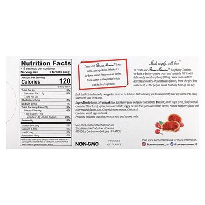 Bonne Maman, tartlets, raspberry, 9 tartlets, 0.53 oz (15 g) each