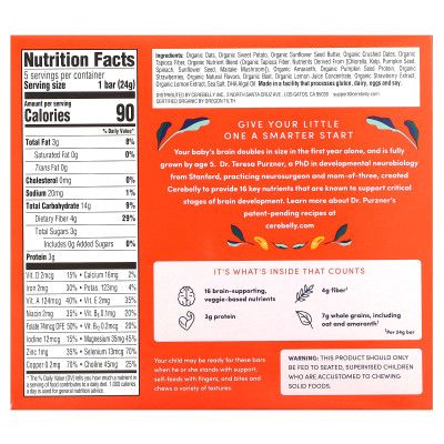 Cerebelly, Inteligentne Batony, Organiczne Batony dla Dzieci, Truskawka Burak, 5 Batonów, 0,84 uncji (24 g) Każdy