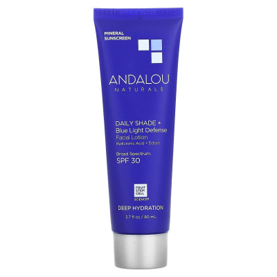 Andalou Naturals, Daily Shade + Blue Light Defense Facial Balsal, SPF 30, głębokie nawodnienie, 2,7 fl oz (80 ml)