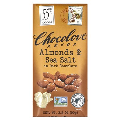 Chocolove, migdały i sól morska w ciemnej czekoladzie, 55% kakao, 3,2 uncji (90 g)