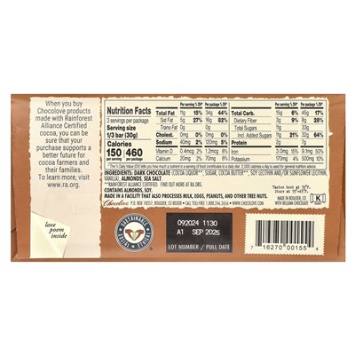 Chocolove, Mandeln und Meersalz in dunkler Schokolade, 55 % Kakao, 3,2 oz (90 g)