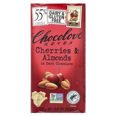 Chocolove, wiśnie i migdały w ciemnej czekoladzie, 55% kakao, 3,2 uncji (90 g)