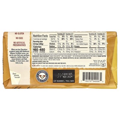 Chocolove, wypełnione solone masło orzechowe w mlecznej czekoladzie, 33% kakao, 3,2 uncji (90 g)