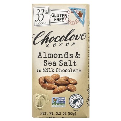 Chocolove, almonds and sealing salt in milk chocolate, 33% cocoa, 3.2 oz (90 g)