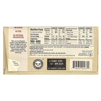 Chocolove, almonds and sealing salt in milk chocolate, 33% cocoa, 3.2 oz (90 g)