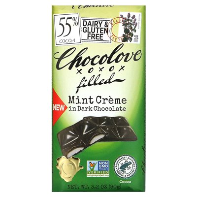 Chocolove, filled with mint cream in dark chocolate, 55% cocoa, 3.2 oz (90 g)