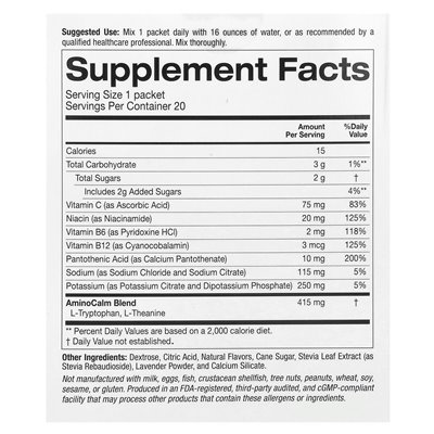 Lake Avenue Nutrition, Calm Powder Drink Mix, Lavender Blueberry, 20 pakietów, 0,19 uncji (5,5 g) każdy Lake Avenue Nutrition, Calm Powder Drink Mix, Lavender Blueberry, 20 pakietów, 0,19 uncji (5,5 g) każdy
