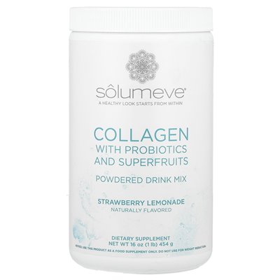 Solumeve, kolagen z probiotykami i superfruitami, proszkowana mieszanka napojów, lemoniada truskawkowa, 16 uncji (454 g)