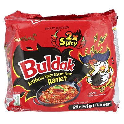 Buldak, Buldak™, gebratene Ramen, scharfes Hühnchen, 2x scharf, 5 Packungen, je 4,94 oz (140 g)