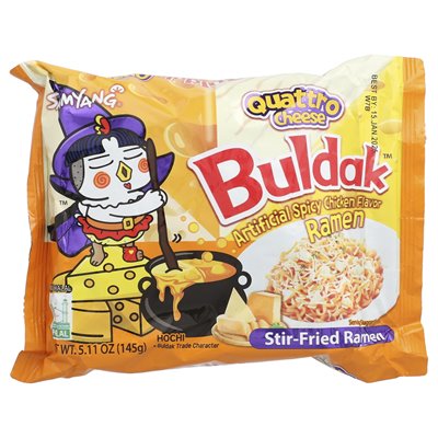 Buldak, Buldak ™, frittierte Ramen, scharfes Hühnchen, Quattro-Käse, 5 Packungen, 5,11 oz (145 g)