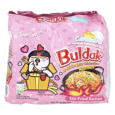 Buldak, Buldak ™, smażony ramen, pikantny kurczak, Carbonara, 5 paczek, 4,58 uncji (130 g)