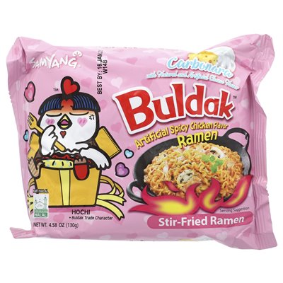 Buldak, Buldak ™, smażony ramen, pikantny kurczak, Carbonara, 5 paczek, 4,58 uncji (130 g)