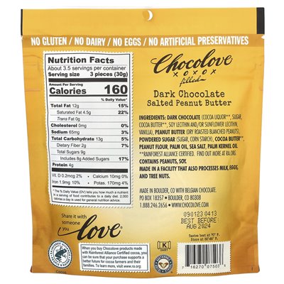 Chocolove, gefüllte dunkle Schokolade, gesalzene Erdnussbutter, 54 % Kakao, 3,5 oz (100 g)
