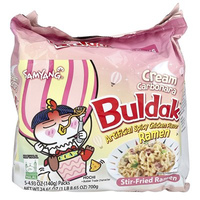 Buldak, Buldak ™, Gebratene Ramen, Scharfes Hühnchen, Cremige Carbonara, 5 Packungen, 4,93 Unzen (140 G)