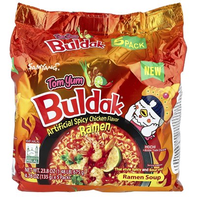 Buldak, Buldak®, zupa ramen, pikantny kurczak, Tom Yum, 5 opakowań, 4,76 uncji (135 g)