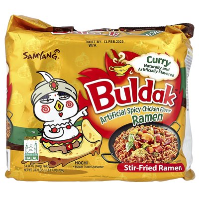 Buldak, Buldak ™, Fried Ramen, Spicy Chicken, Curry, 5 Packs, 4.94 Ounces (140 G)