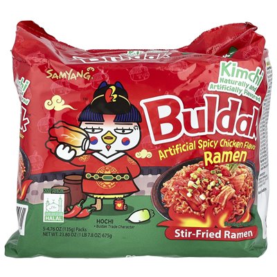 Buldak, Buldak ™, smażony ramen, pikantny kurczak, kimchi, 5 paczek, 4,76 uncji (135 g)