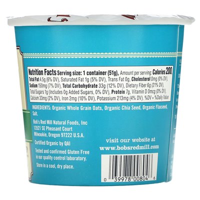 Bob's Red Mill, Bio-Haferflockenbecher, Klassisch, 1,8 Unzen (51 g)