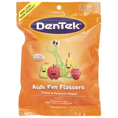 Dentek, dla dzieci zabawa flosserów, dzikie owoce, 90 typy nici