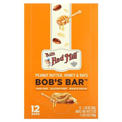 Bob's Red Mill, Bob's Bar, Peanut Butter, Honey &amp Oats, 12 barów, 1,76 uncji (50 g) każdy