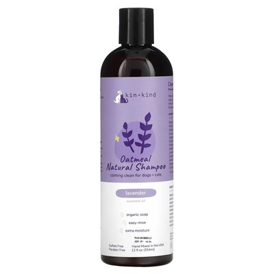 Kin+Kind, Naturalny Szampon z Owsianki, Dla Psów + Kotów, Lawendowy, 12 uncji (354 ml)