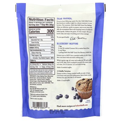 Bob's Red Mill, bez ziarna jagodowa mieszanka muffinów, wykonana z mąki migdałowej, 9 uncji (255 g)
