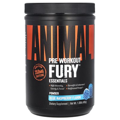 Animal, Fury® Essentials, Pre Workout, Blue Malin, 1,09 LB (495 g) Animal, Fury® Essentials, Pre Workout, Blue Malin, 1,09 LB (495 g)