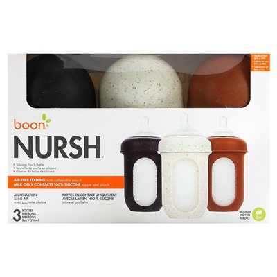 Boon, Nursh, silikonowa butelka torebki, średnia, 3 miesiące +, 3 butelki, 8 uncji (236 ml) Boon, Nursh, silikonowa butelka torebki, średnia, 3 miesiące +, 3 butelki, 8 uncji (236 ml)