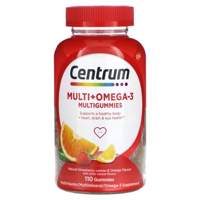 Centrum, Multi + Omega-3 Multigummy, Natürliche Erdbeere, Zitrone und Orange, 110 Gummies