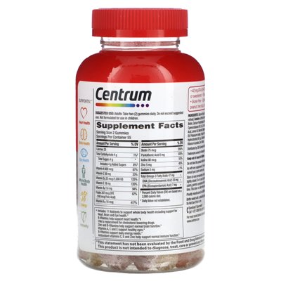 Centrum, Multi + Omega-3 Multigummy, Natürliche Erdbeere, Zitrone und Orange, 110 Gummies