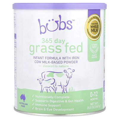 Aussie Bubs, 365-dniowa karmiona trawą, formuła niemowląt z żelaznym mlekiem krowym proszkiem, 0-12 miesięcy, 20 uncji (567 g) Aussie Bubs, 365-dniowa karmiona trawą, formuła niemowląt z żelaznym mlekiem krowym proszkiem, 0-12 miesięcy, 20 uncji (567 g)