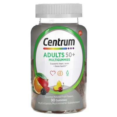 Center, Adults 50+ Multigummy, Assorted Natural Fruits, 90 Gummies