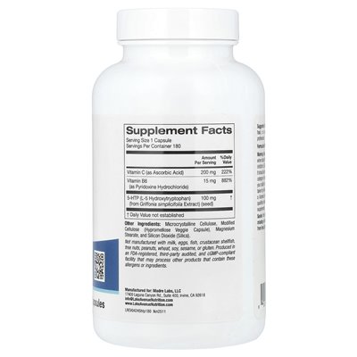 Lake Avenue Nutrition, 5-HTP z witaminą B6 i witaminą C, 180 kapsułek warzywnych