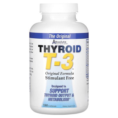 Absolute Nutrition, tarczyca T-3, oryginalna formuła, 180 kapsułek Absolute Nutrition, tarczyca T-3, oryginalna formuła, 180 kapsułek