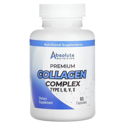 Absolute Nutrition, kompleks kolagenowy premium, typ I, II, V, X, 60 kapsułek Absolute Nutrition, kompleks kolagenowy premium, typ I, II, V, X, 60 kapsułek