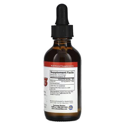 Absolute Nutrition, Vitamin D3 Drops, 5000 IU, 2 fl oz (60 ml)