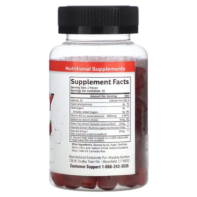Absolute Nutrition, Energy Gummi, malina, 60 gumzy