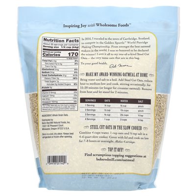 Bob's Red Mill Steel Cut Oats, Whole Grain, 54 oz (1.53 kg) Bob's Red Mill Steel Cut Oats, Whole Grain, 54 oz (1.53 kg)