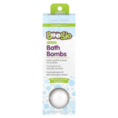 Chusteczki boogie, kojące bomby do kąpieli, eukaliptus, 3 bomby do kąpieli, 2,8 uncji (79 g)
