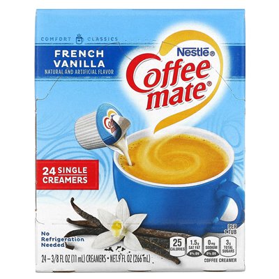 Coffee, Liquid Coffee Cream, French Vanilla, 24 Single Creams, 3/8 fl oz (11 ml)