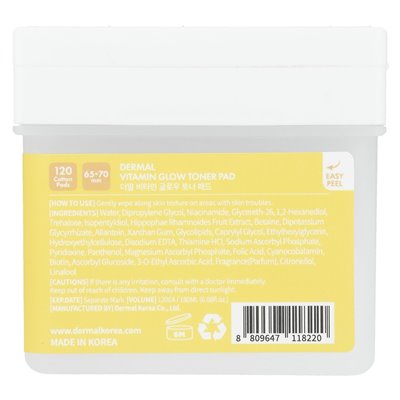 Dermal, Vitamin-Toner-Pad, 120 Wattepads