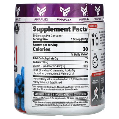 Finaflex, Pure BCAA 2: 1: 1, Blue Raspberry, 9,7 uncji (276 g)