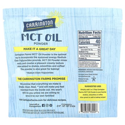 Carrington Farms, proszek olejowy MCT, 5 uncji (141,7 g)
